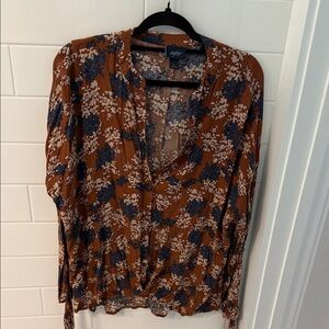 Lush Floral Brown and Blue Blouse
